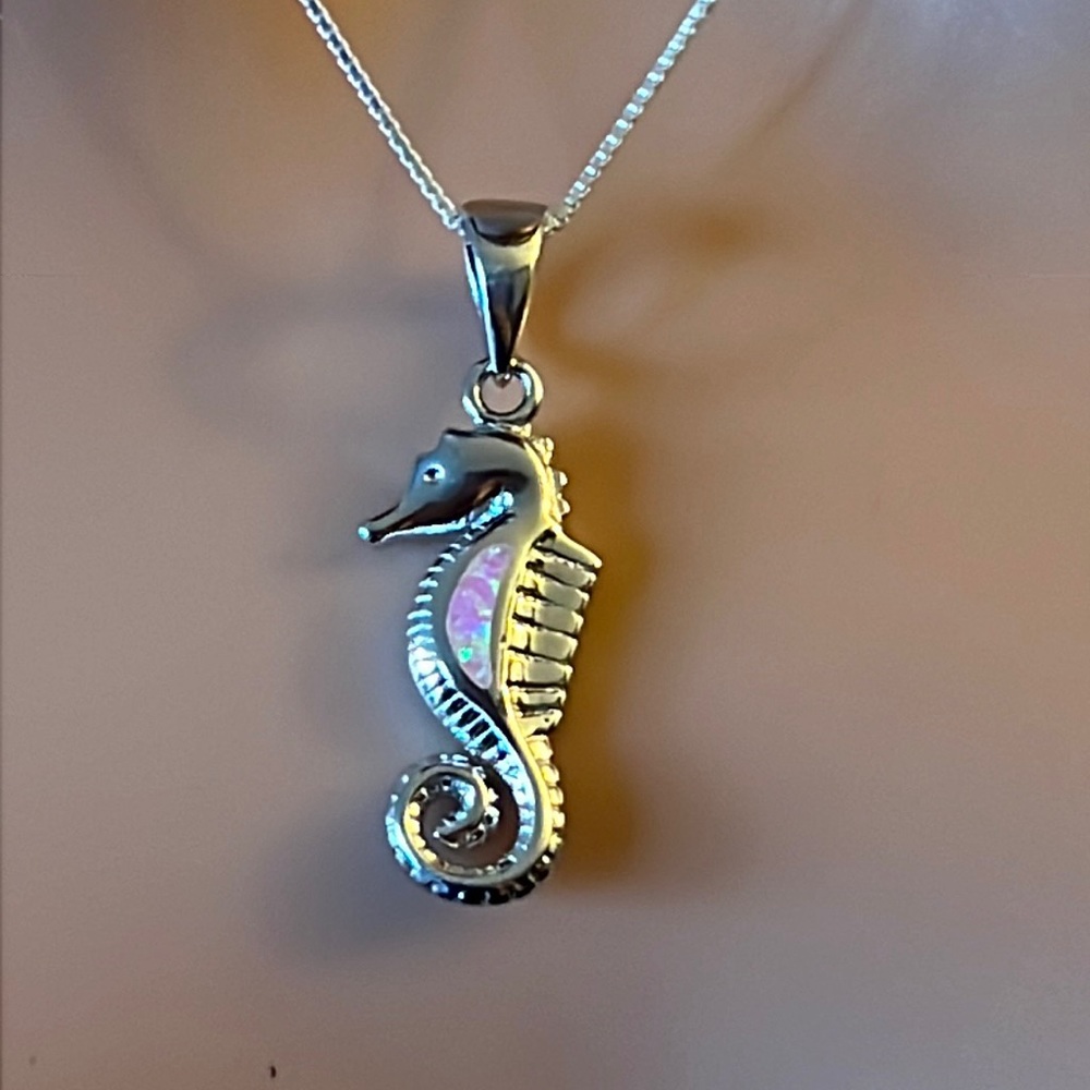 Pink Opal Seahorse Necklace